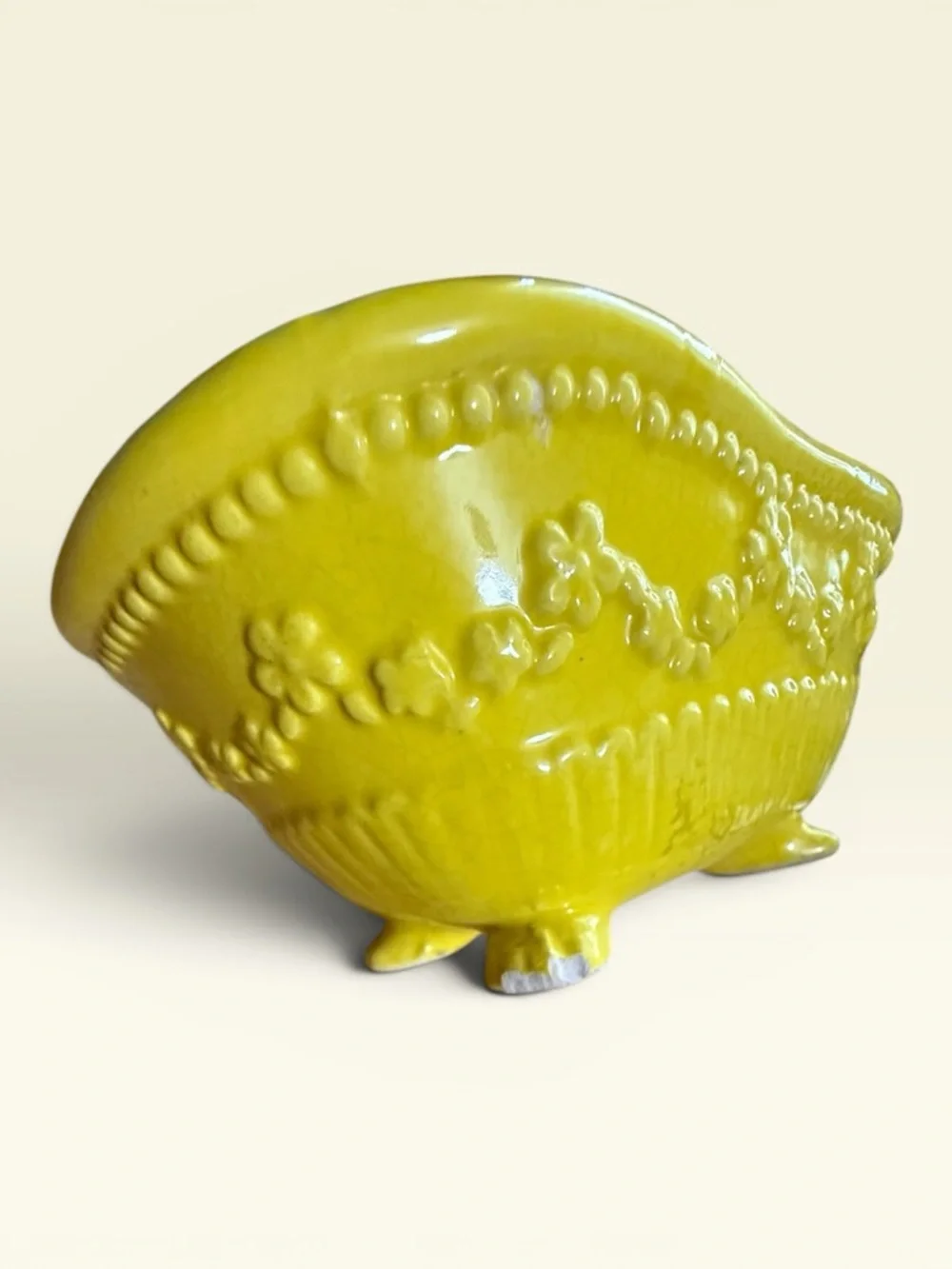 Vintage Yellow Porcelain Clawfoot Bathtub Soap Dish